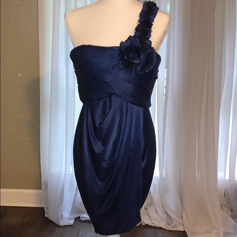 BCBG Blue one shouldered cocktail dress large